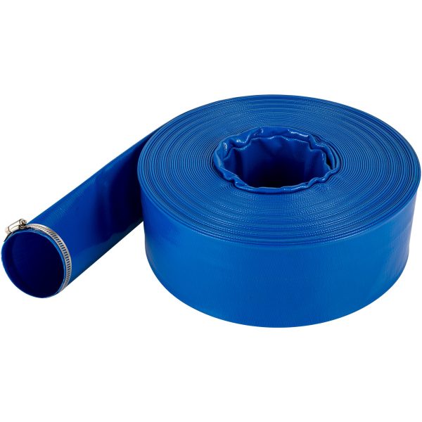 Discharge Hose, 1-1/2" x 105', PVC Fabric Lay Flat Hose, Heavy Duty Backwash Drain Hose with Clamps, Weather-proof & Burst-proof, Ideal for Swimming Pool & Water Transfer, Blue