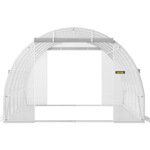 Walk-in Tunnel Greenhouse, 20 x 10 x 7 ft Portable Plant Hot House w/ Galvanized Steel Hoops, 3 Top Beams, Diagonal Poles, 2 Zippered Doors & 12 Roll-up Windows, White - Image 10